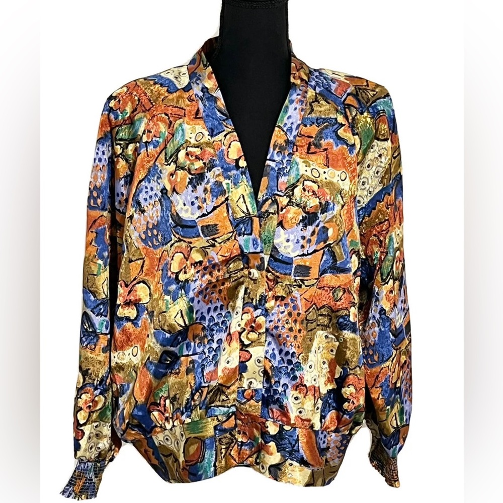 VTG Women's Alli Petites Of Cali Size 14 Golden Floral Button Down Top Jacket